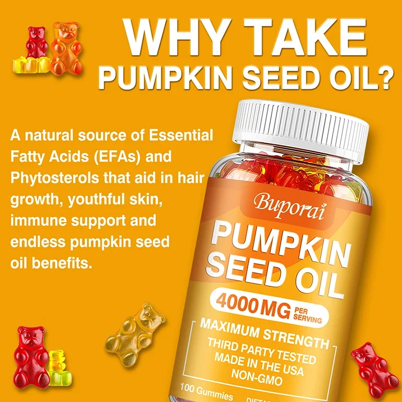 Pumpkin Seed Oil Gummies - Urinary Tract Support, Bladder Control, Support Young Skin, Nourishes Hair