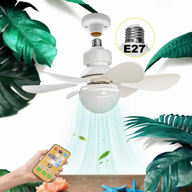 

Ceiling Fan Led Lamp E27 Base Remote Control Led Bulb Ceiling Fan 3 Speeds Indoor Ceiling Fan Light Dimmable For Bedroom Kitchen