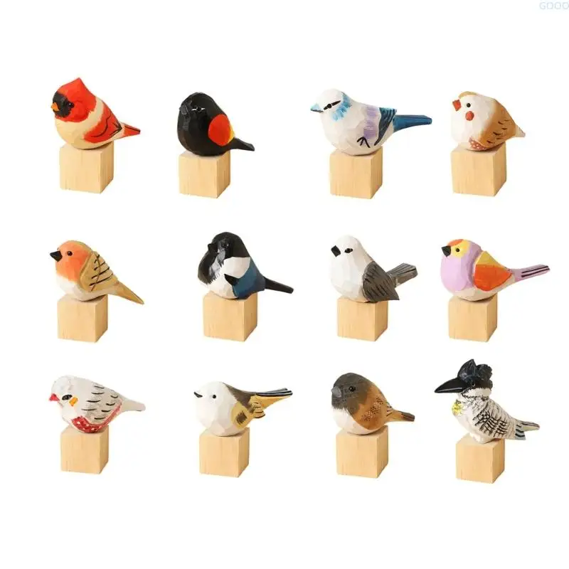 23GA Artisanal Craft Basswood Bird Sculpture Realistic Expression Decorative Tabletop Ornament Present with Block