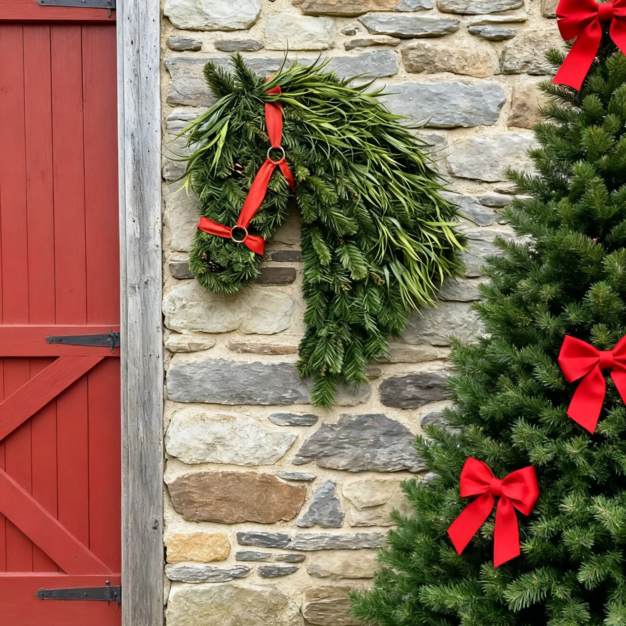 عيد الميلاد الحصان اكاليل ديكور للباب الأمامي الإبداعية مقلد عيد الميلاد الحصان رئيس جارلاند الاصطناعي إكليل ديكور المنزل لافتة للباب