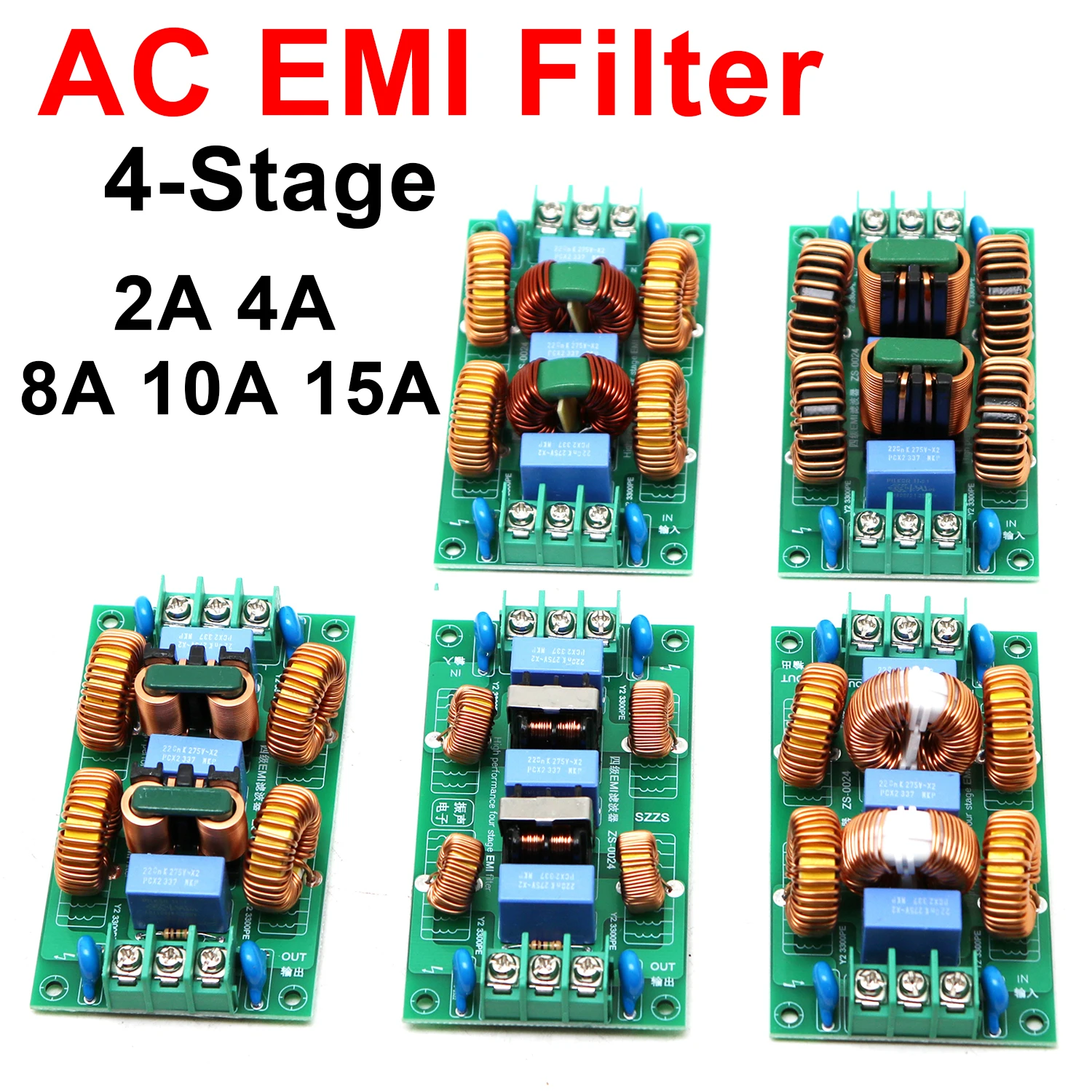 110V 220V 4-Stage AC Power EMI Filter 2A 4A 10A 15A Common/Differential Mode Noise Suppressor Purifier Audio Amp DAC Amplifer