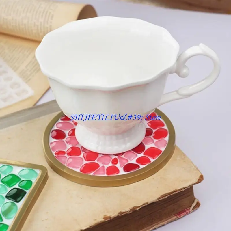 

E21F Handmade Mosaic-Coasters for Drinks Resin Casting Molds DIY Round Mosaic-Stone Silicone Resin Mold Craft Tools