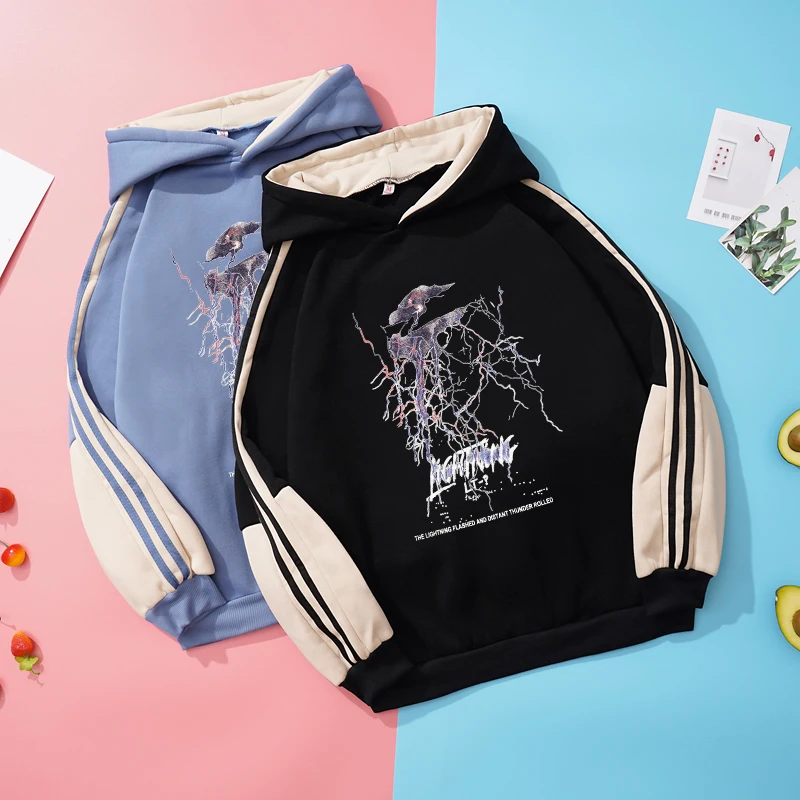 

Kawaii y2k Clothes Women Tops Contrast Color Spliced Fleece Loose Harajuku Grunge Cartoon Graphic Streetwear Hoodies Sweatshirts