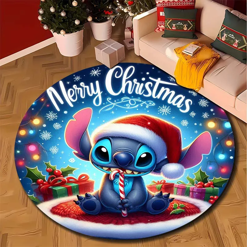 5 Sizes Disney Stitch Christmas Printed Round Carpet Living Room Bedroom Sofa Table Rugs Large Pet Mat Home Decor Holiday Gifts