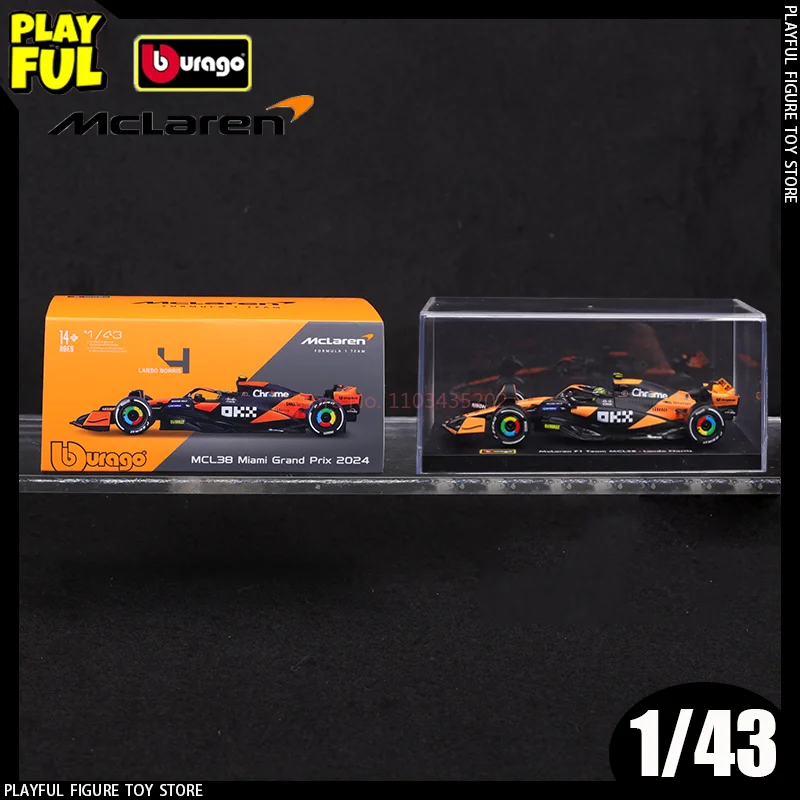 Bburago 1:43 2024 Formula 1 Champion Mclaren Mcl38 Miami Gp Alloy Miniature Diecast Model #4 #81 Lando Norris F1 Car Toys Gift