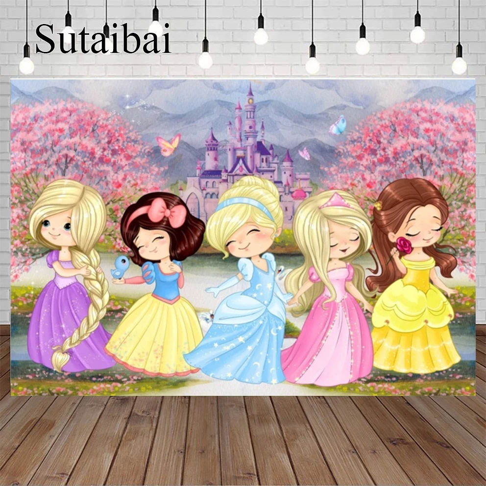 

Princess Theme Photo Backdrop Princess Girls Kid 1st Happy Birthday Party Decoration Baby Shower Custom Background Banner