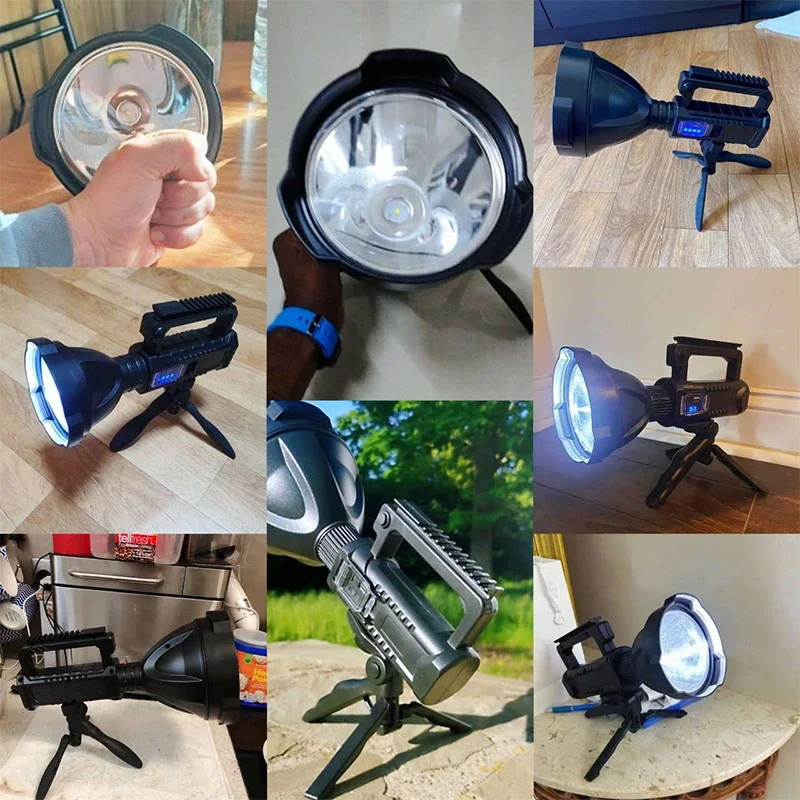 Lampe de poche LED puissante, projecteur portatif, Rechargeable par USB, avec support, lampe de travail Super brillante, lanterne d'extérieur Portable