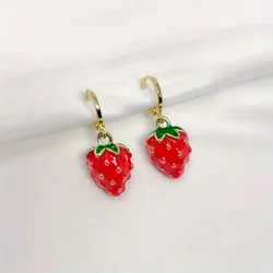Simple Red Strawberry Golden Ear Buckle Women's Earrings Sweet Strawberry Fruit Handmade Earrings Gift for Her