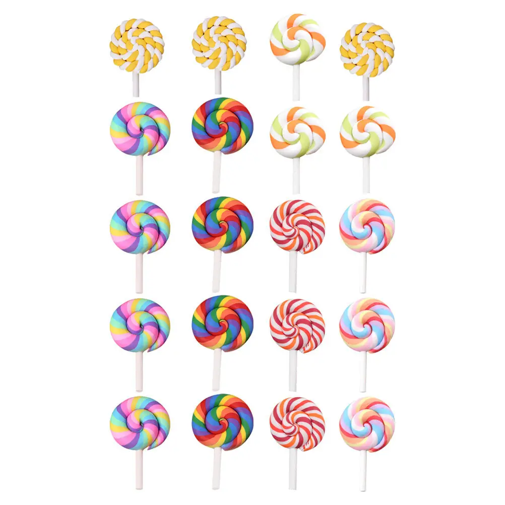 20Pcs Polymer Clay Simulation Lollipops Colorful Mini Decorative Candy Embellishments for DIY Crafting Scrapbooking Jewelry
