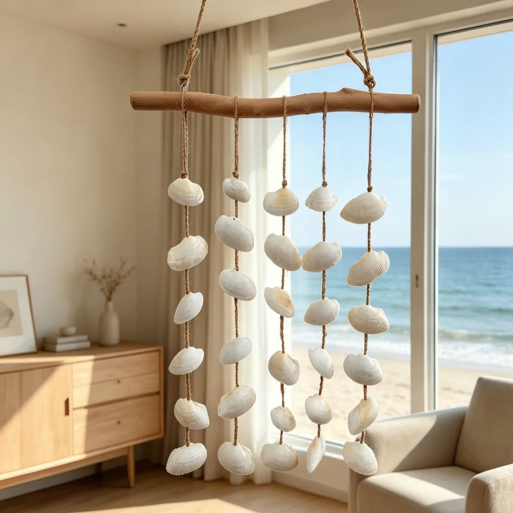 Coastal Driftwood Hanging Bell Wind Chime Artistic Home Wall Ornament For Beach House Vacation Rental Decor Gift