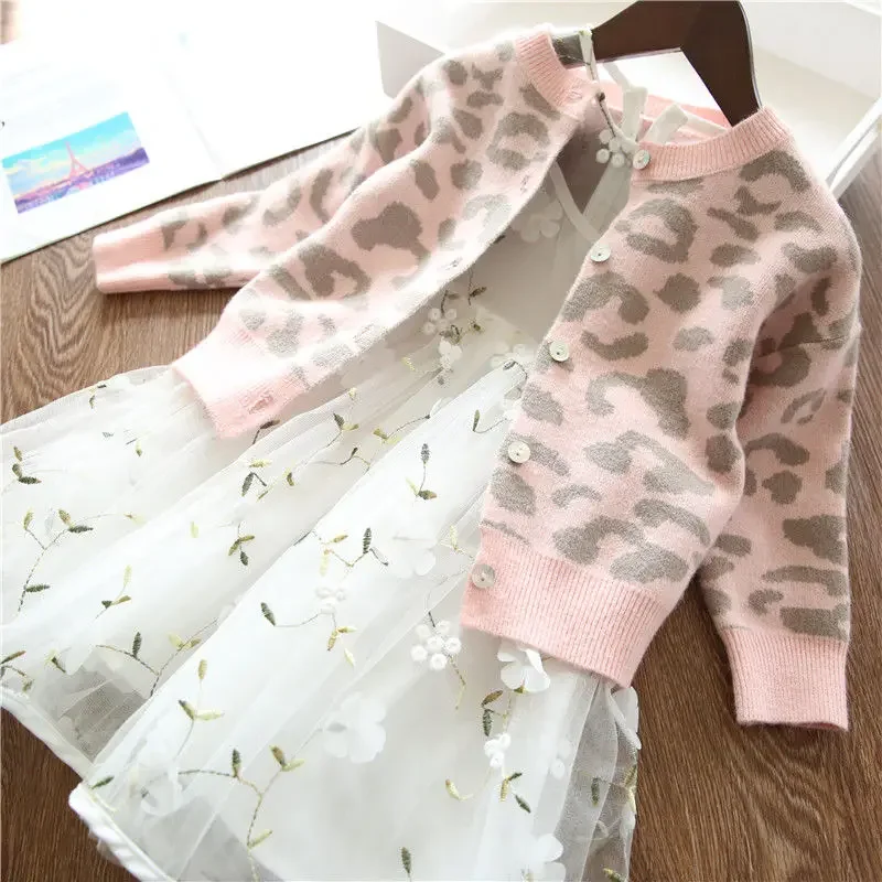 2024 Autumn Girls Fashion Leopad Sweaters Baby Kids Children Knitting Shirt Cardigan