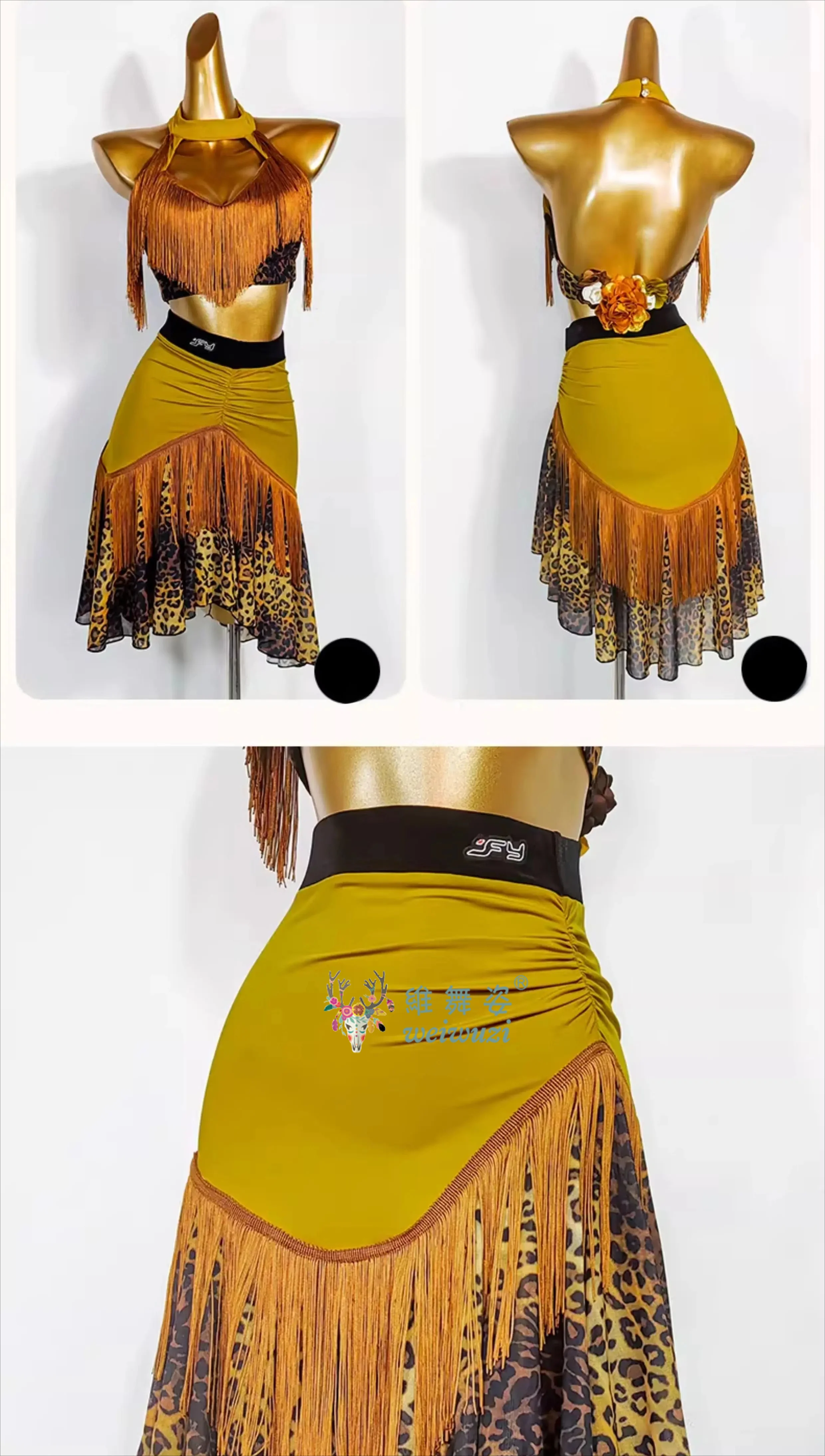 Lateinamerikanisches Tanzkleid für Mädchen, Samba-Auftritt, Damen-Abendkleid, Ballsaal-Bühnenkleid mit Leopardenmuster und Quasten – Detail 8