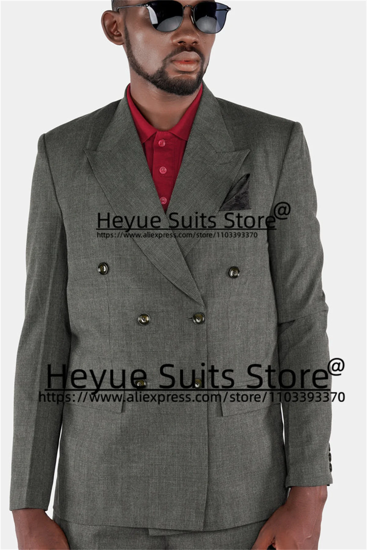 Classic ltalian Style Gray Men Suits Tailor Made Double Breasted Groom Tuxedos 2 Pieces Sets Business Male Blazers Costume Homme