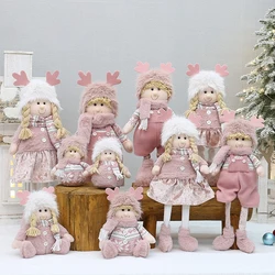 Pink Plush Fabric Dolls Christmas Gifts For Girls Pink Telescopic Fabric Doll With Antlers Decoration Desktop Ornaments Decorati