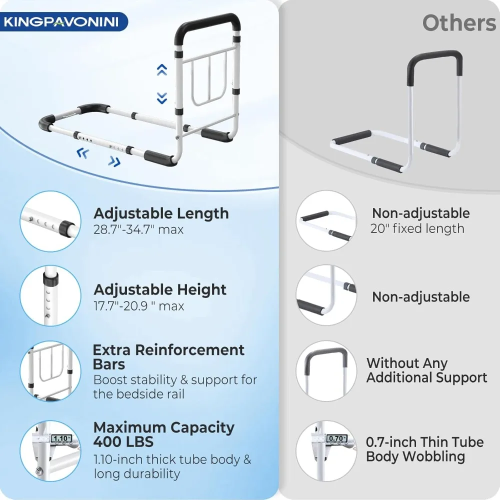 高齢者用安全ベッドレール - 調整可能、滑り止めハンドル、工具不要の組み立て、400ポンドの耐荷重、高齢者や移動補助用