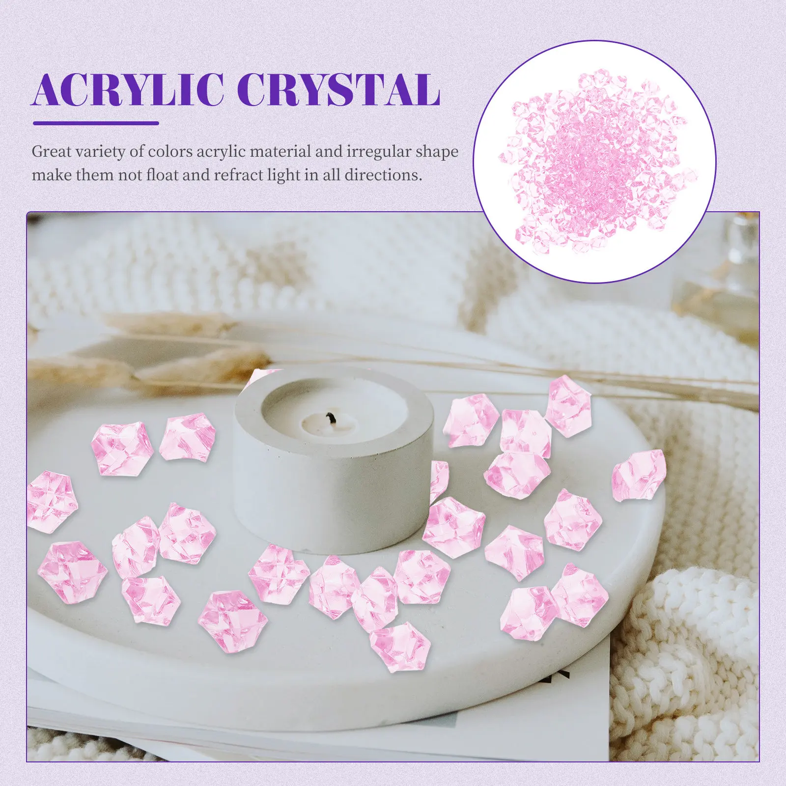 500Pcs Acrylic Artificial Ice Cubes Simulation Crushed Ice Crystal Irregular Shape for Vase Filler DIY Photo Props Party Decor