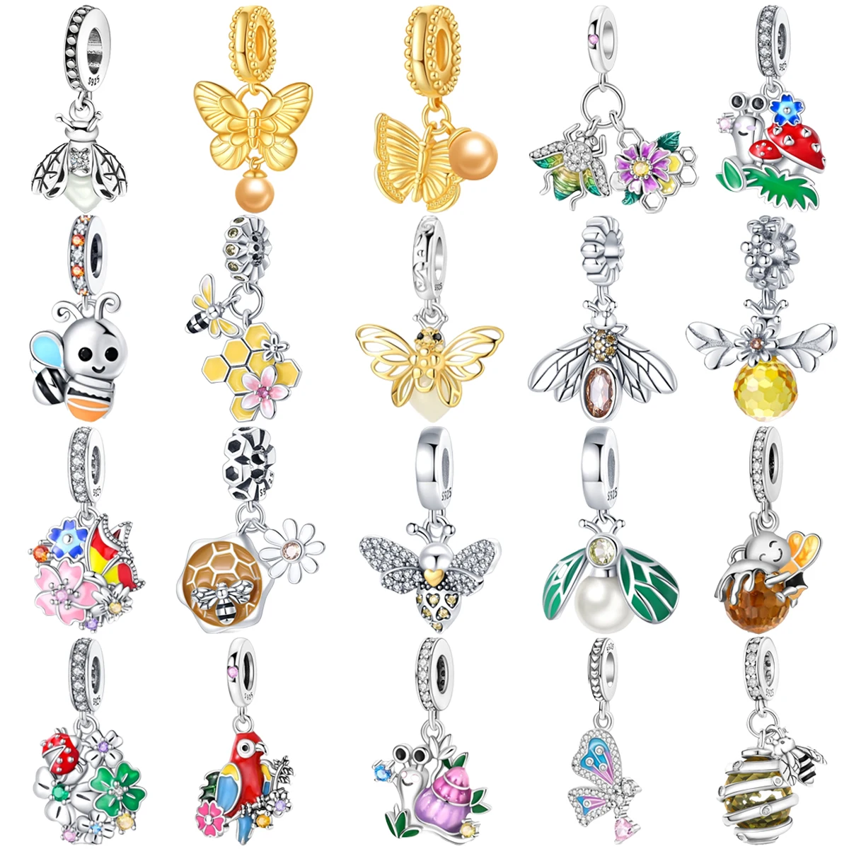 

Original 925 Charms Sterling Silver Butterfly Bee Cicada Snail Clover Pendant for Pandora DIY Bracelet Ladies Jewelry Gift