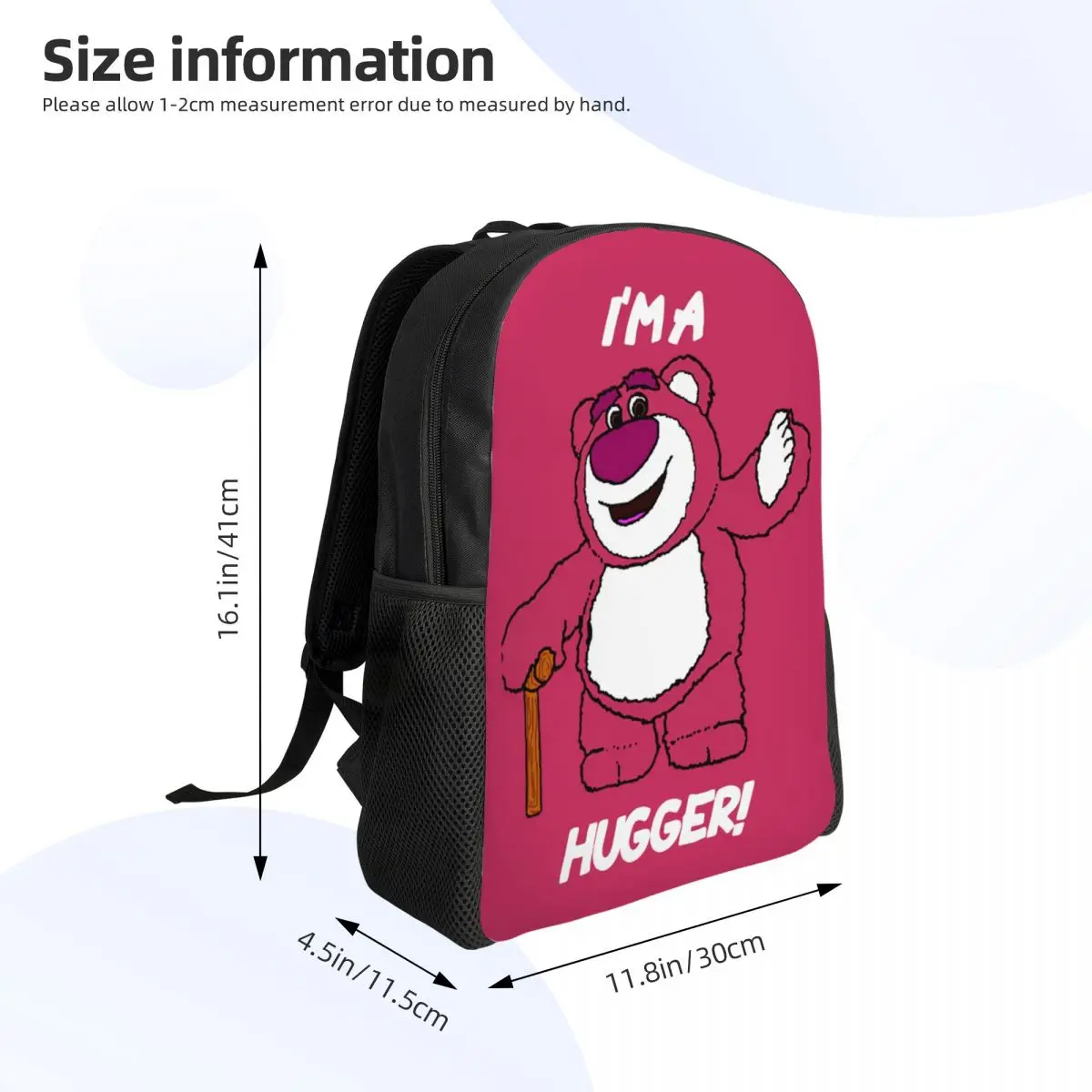 Mochilas personalizadas Lotso Huggin Bear Hugger para homens e mulheres, Resistente à água, Saco de escola universitária, Sacos de impressão