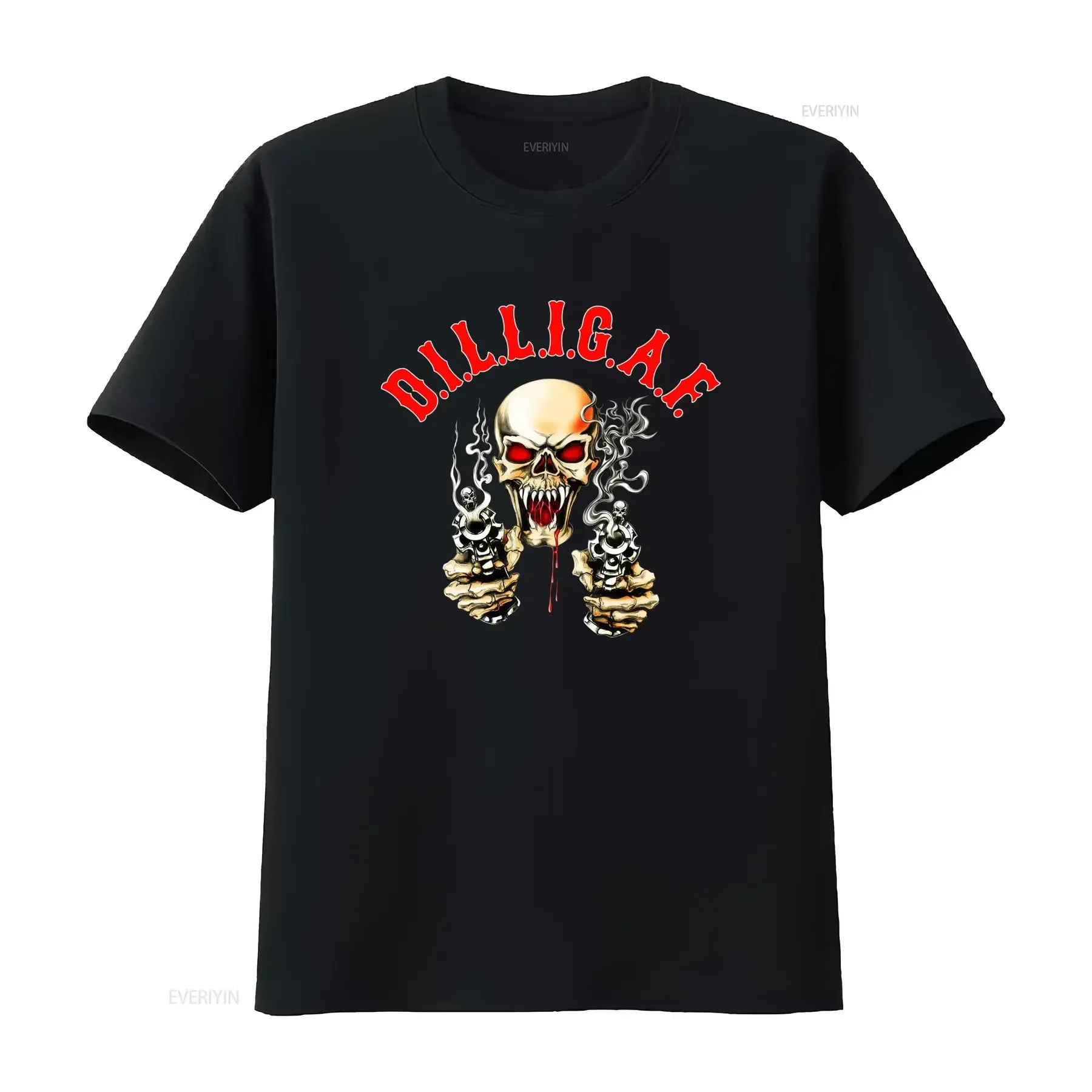 DILLIGAF T Shirt Biker Skull Guns Design Do I Look Like Give AF vintage Washed Stylish Soft Casual Slightly homme Breathable