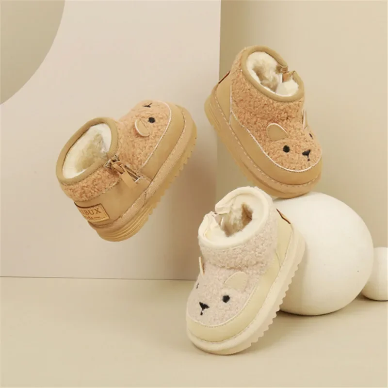 2023 New Winter Baby Snow Boots Leather Cute Sheep Pattern Boys Shoes Warm Plush Soft Sole Fashion Toddler Girls Boots 15-25