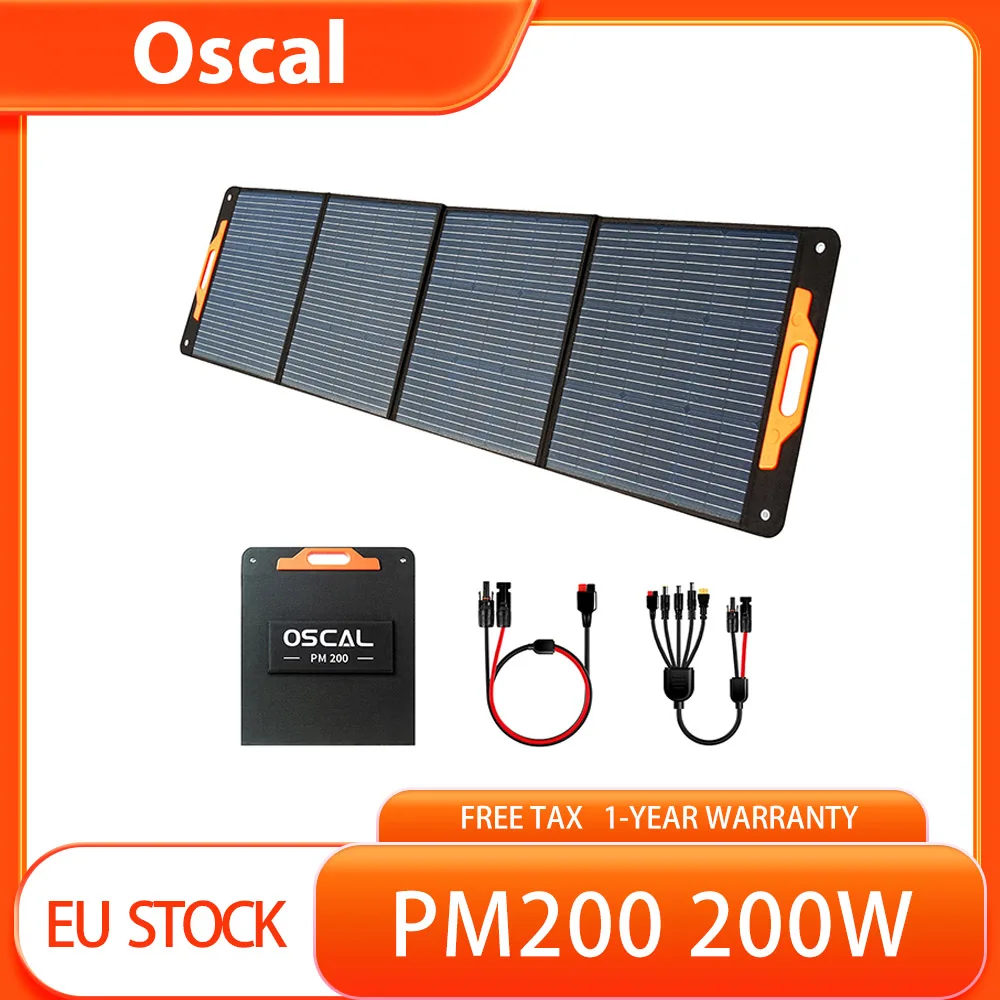 لوحة شمسية قابلة للطي Blackview Oscal PM200 200W، مسند قابل للتعديل، مادة ETFE، كفاءة تحويل الطاقة الشمسية بنسبة 22%، - قابس الاتحاد الأوروبي