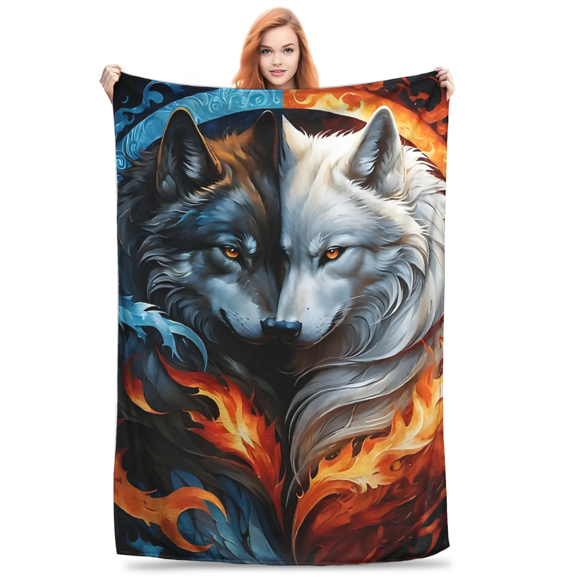 1PC Home Cutecore Room Decor Yin Yang Wolf Blanket Throw Blanket  Novelty Warm Blanket All Season