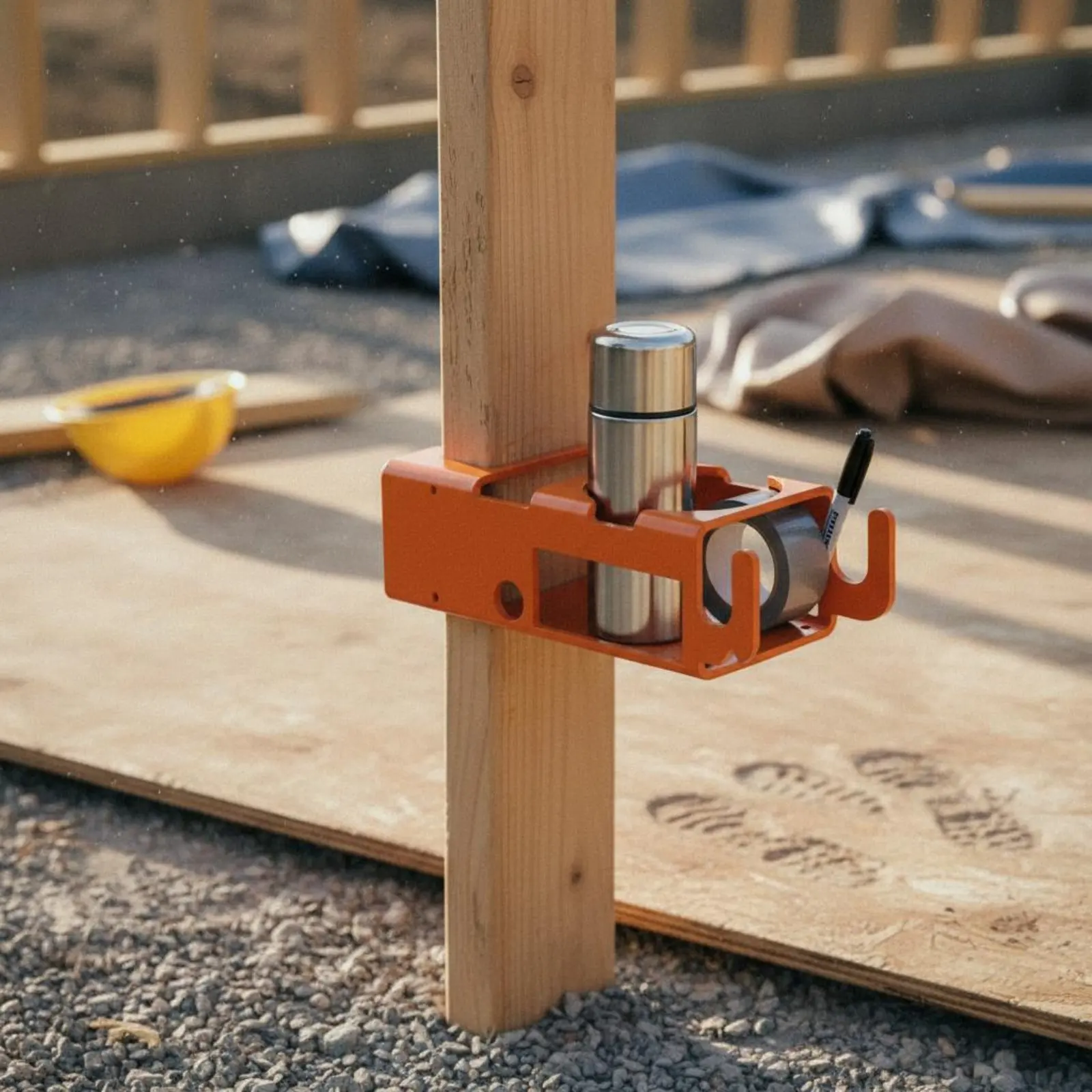 

Post Mount Drink and Phone Holder Portable Wood Post Multi-Holder Worksite Beverage and Phone Holder Easy Installation
