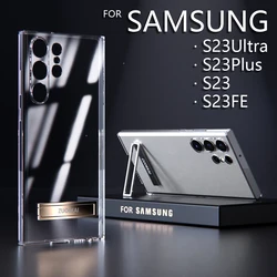 Full Cover Clear Case with Holder For Samsung Galaxy S23 S24 S22 Ultra S21 S20 FE Plus S23Ultra S10 P Soft Back Shockproof Shell