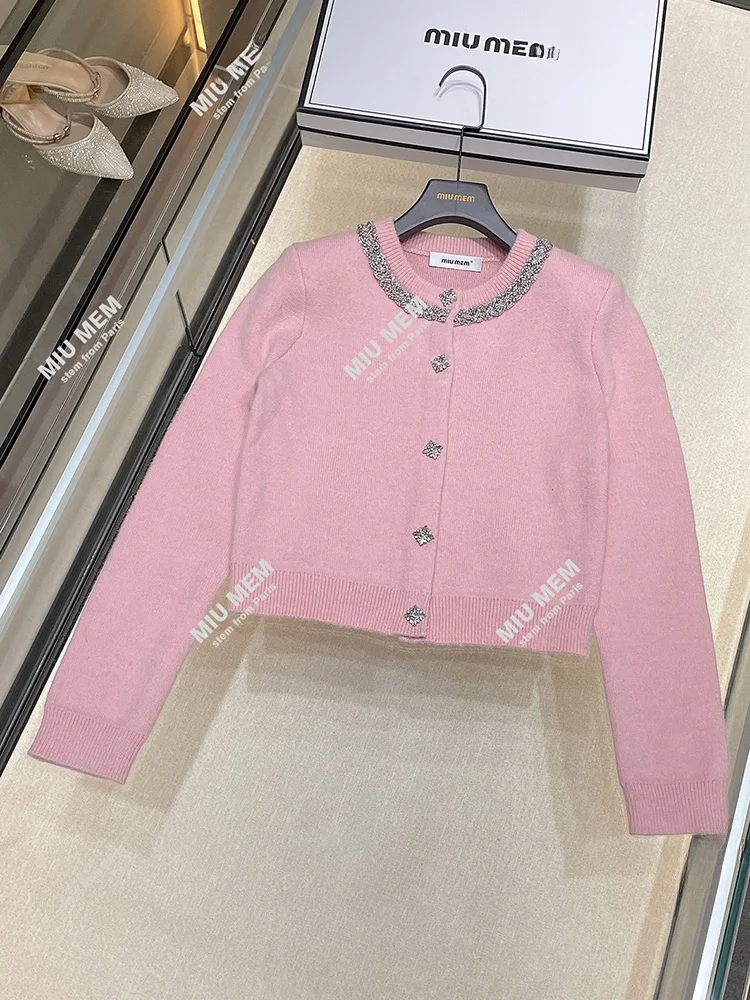 

High-End European Sle Women's ort Knitted Diamond Embellied Cardigan Coat Small Fraance Sle SP Home South Oil
