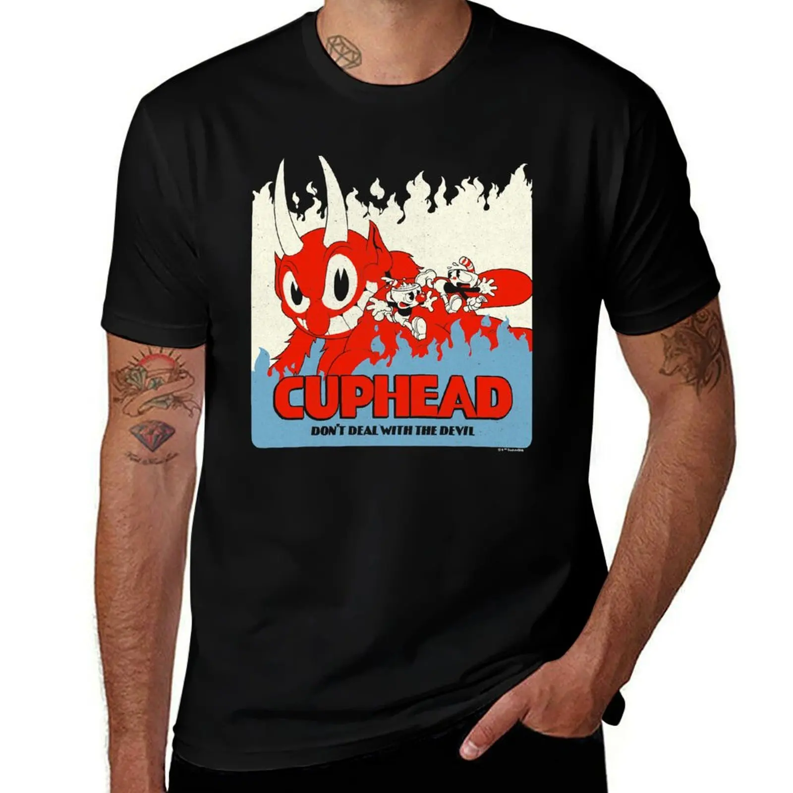 Cuphead Don't Deal With the Devil Vintage Poster T-Shirt Big Size Crew Neck T-Shirt