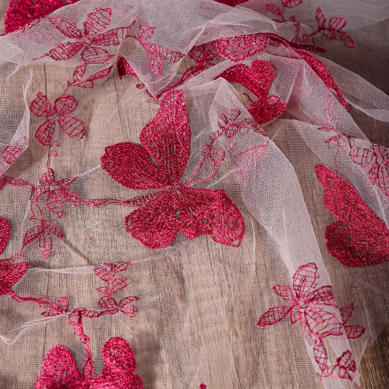 Black Three Dimensional Butterfly Embroidery Mesh Fabric Creative Wedding Dress Skirt Handmade Clothing Designer Fabric