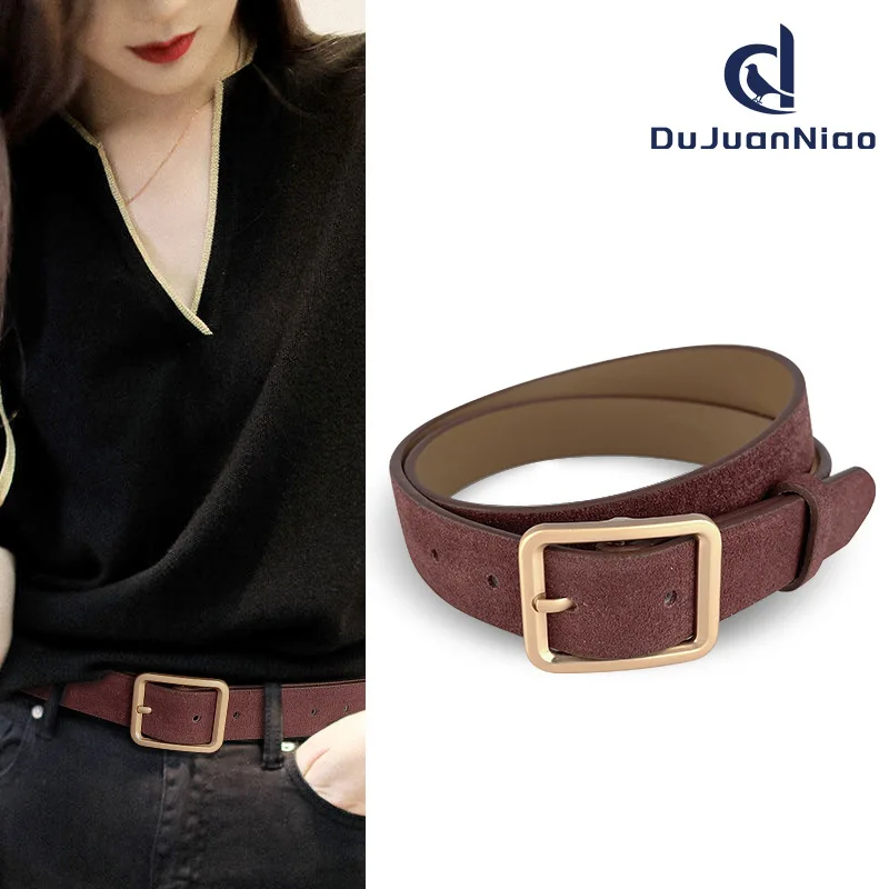 

Frosted Suede Leather Women's Belt Cowhide Retro Simple and Fashionable Paired with Casual Pants Jeans Belt 2.8CM Width