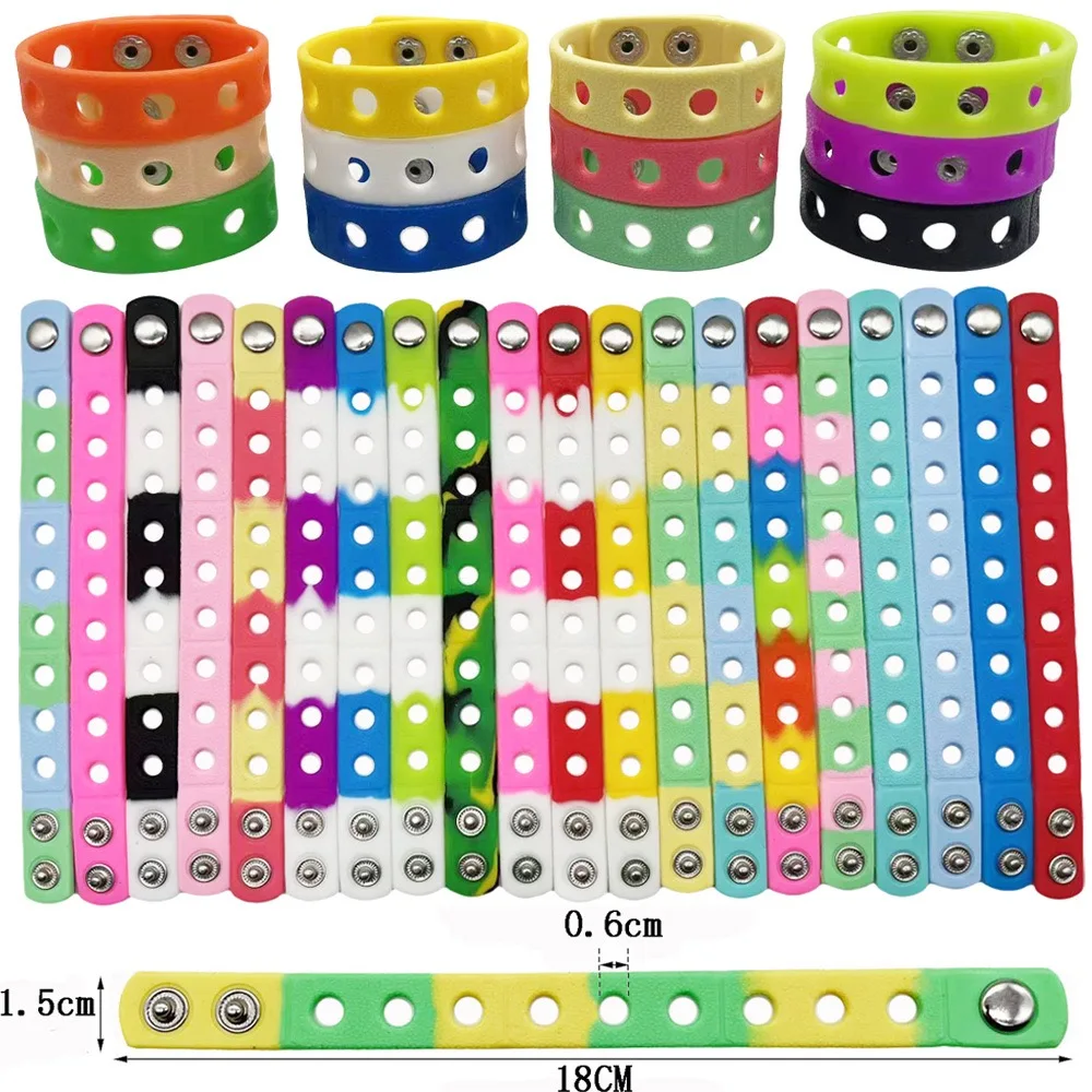 10/20/30pcs Mix Style Random Silicone Bracelet Wristband 18cm Fit Shoe Charms Shoe Buckle Wristband Rubber Wrist Strap