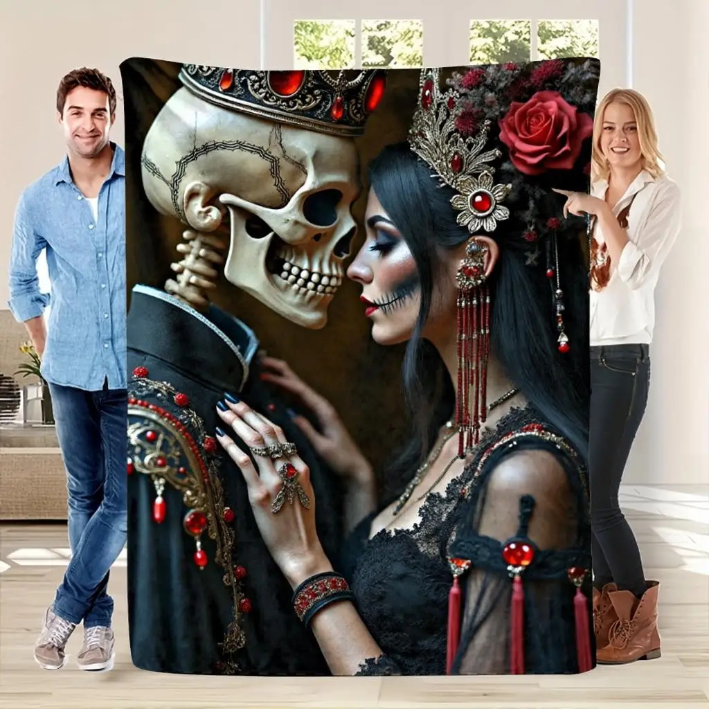 Gothic Skeleton Couple Flannel printed blanket suitable for all seasons suitable for living room office sofa and travel