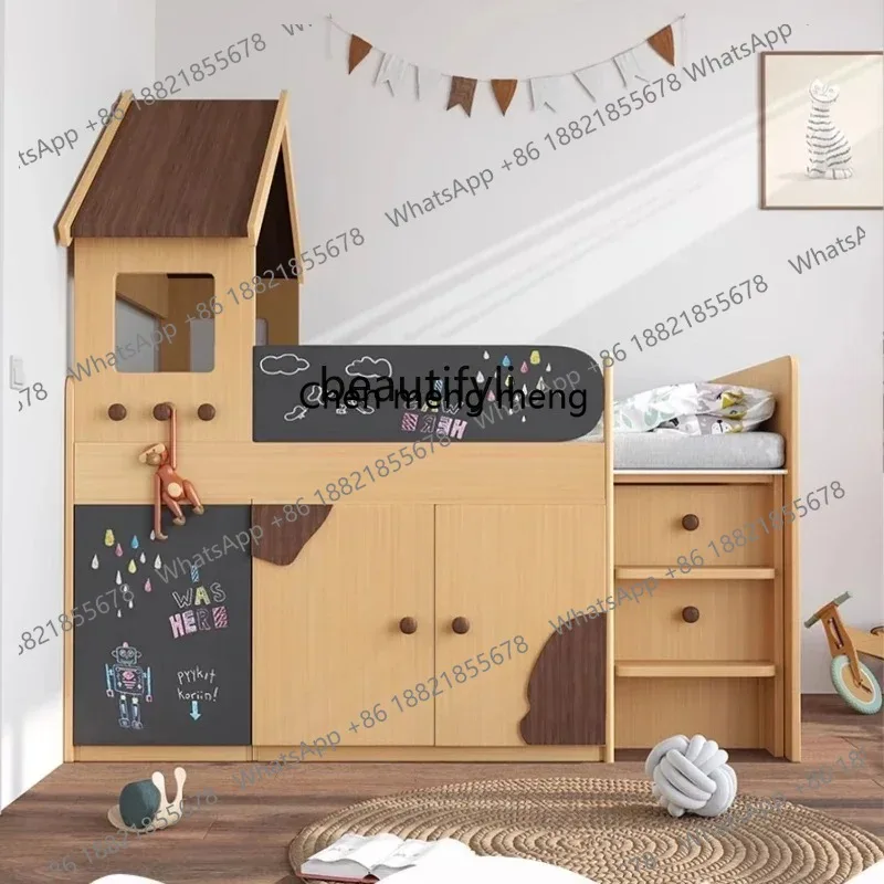 

LHX26 ss 26 Nordic Small Multi-Functional Combined Bed Semi-High Bed Bed Cabinet Integrated Boys and Girls with Desk