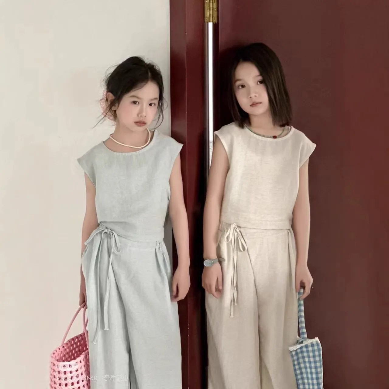 2026 Summer Fashion New Kids Casual Versatile Stylish Girls Outfit Sweet Tank Top with Long Pants Two-Piece Set Sister Outfit