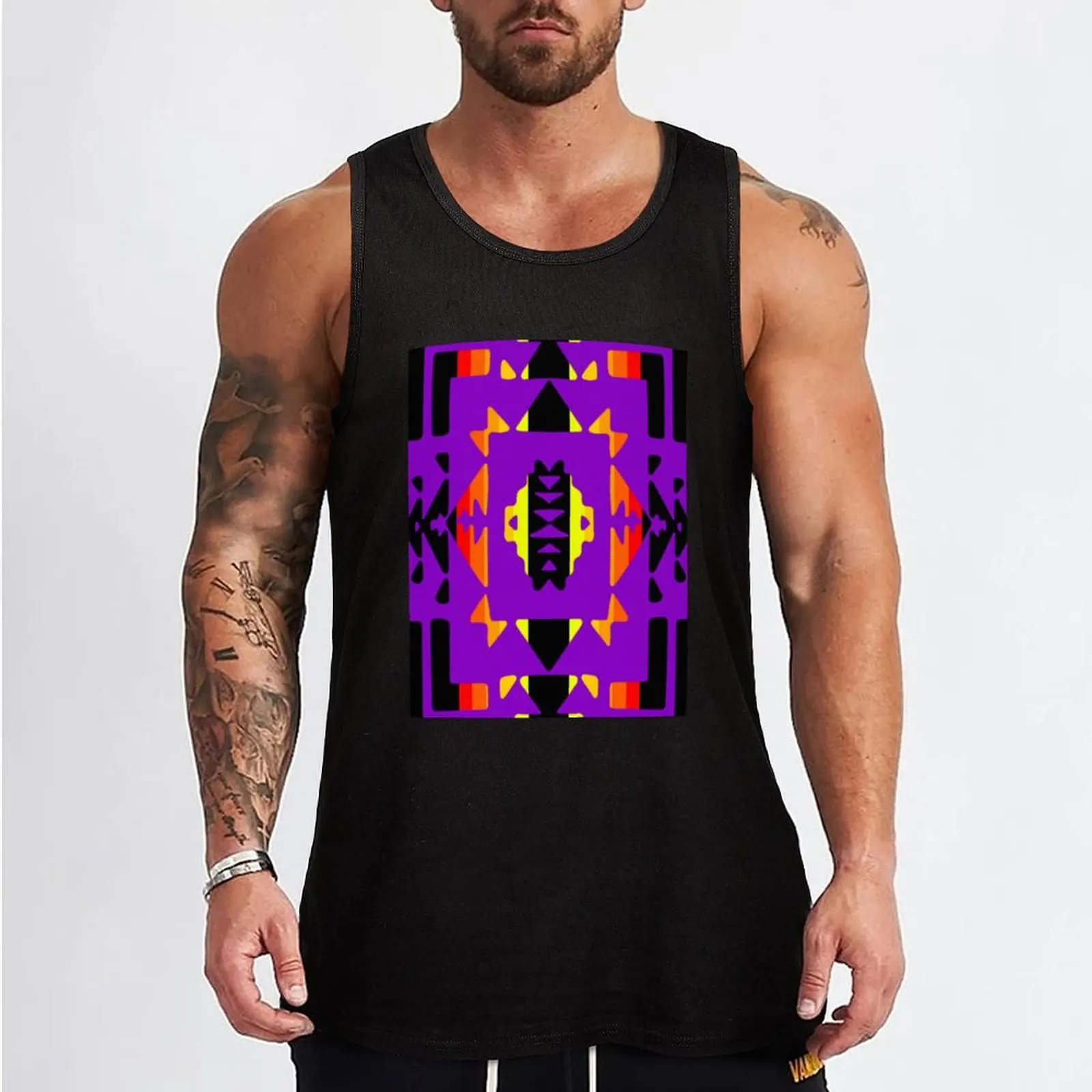 Dark Purple / Fire Color / Black Native Blanket Print Tank Top Vest male bodybuilding for men Gym clothes