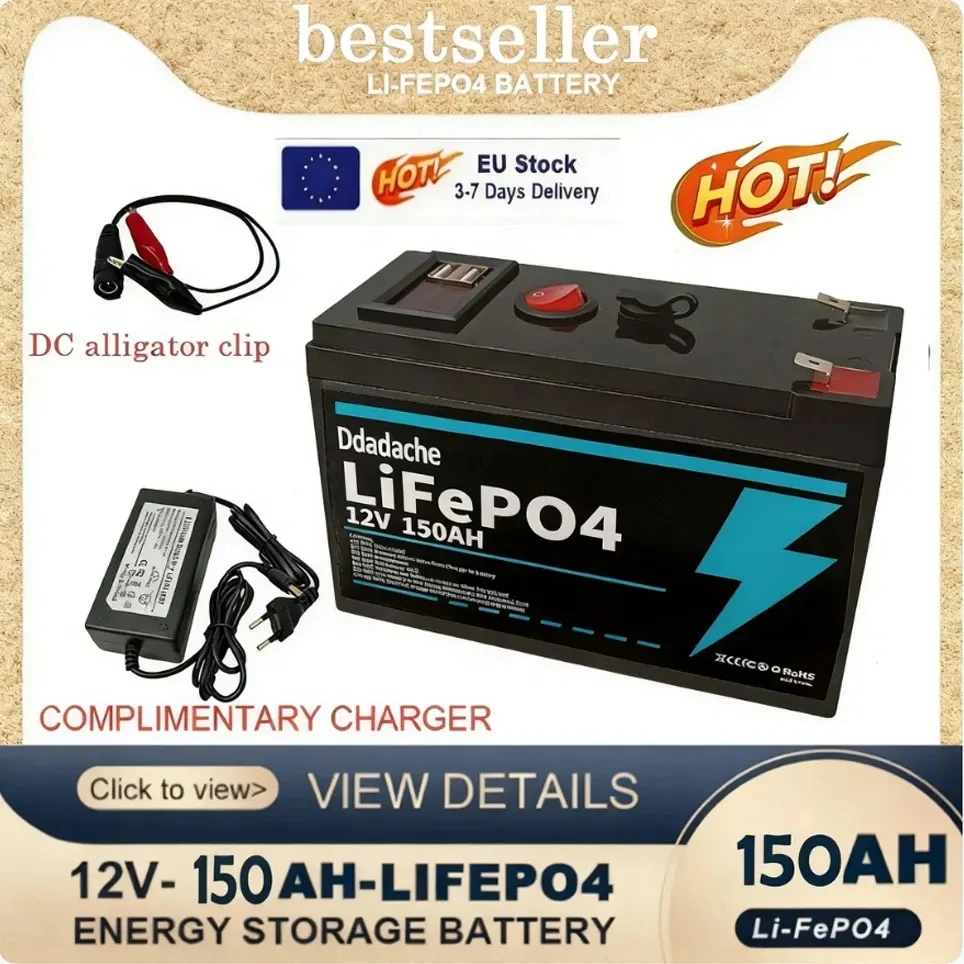 12V 150Ah Lithium-Eisenphosphat-Solarbatterie mit USB-Schnittstelle, geeignet für Fischereidetektoren, Marine-Outdoor-Camping und netzunabhängige Anwendungen.