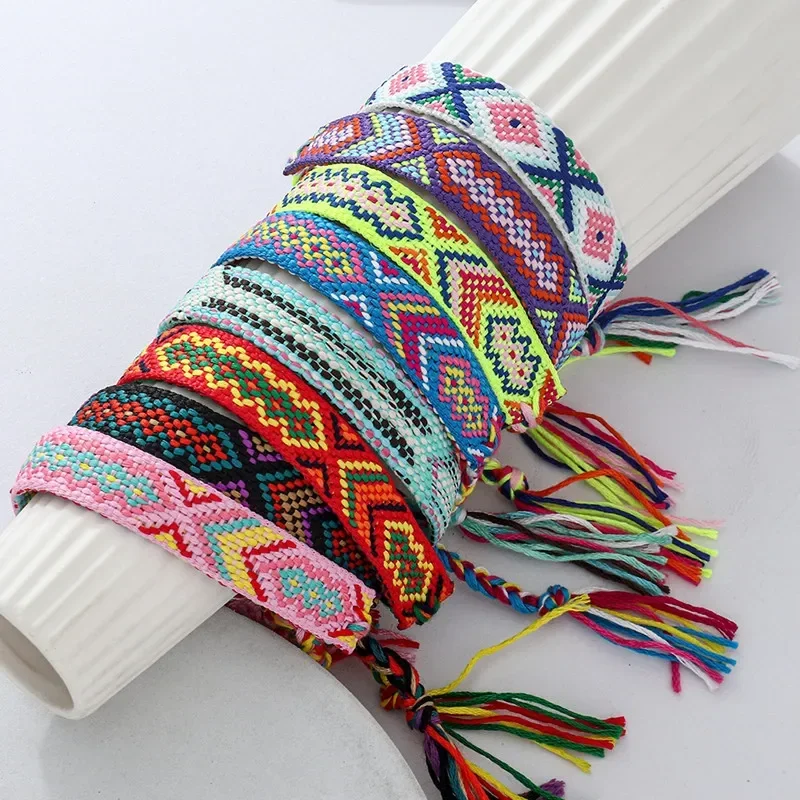 Bohemian National Style Handmade Woven Embroidery Bracelet For Women Lucky Rainbow Nepal Bracelet Hand Rope Fashion Jewelry Gift