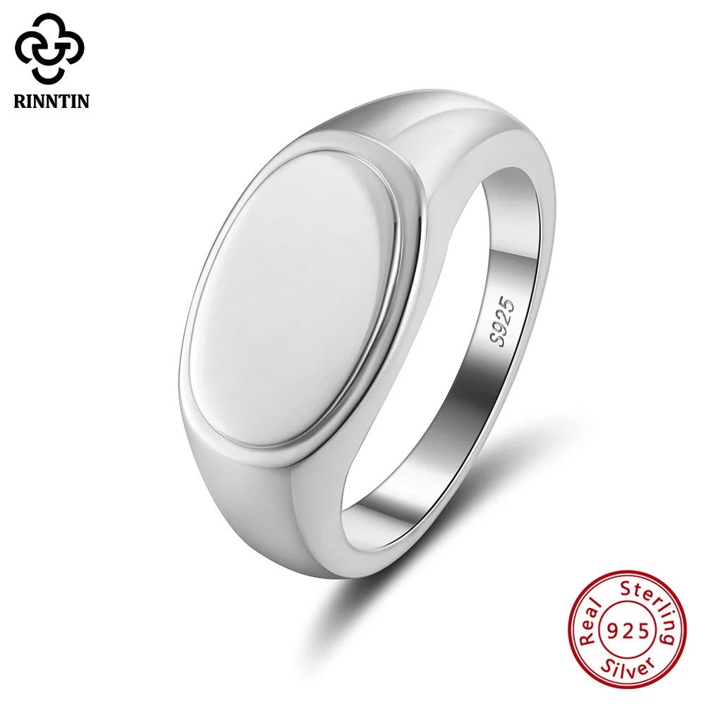 sterling silver oval signet band ring para homens declaracao de casamento promise ring joias classicas simples planicie nmr06 rinntin 925 01