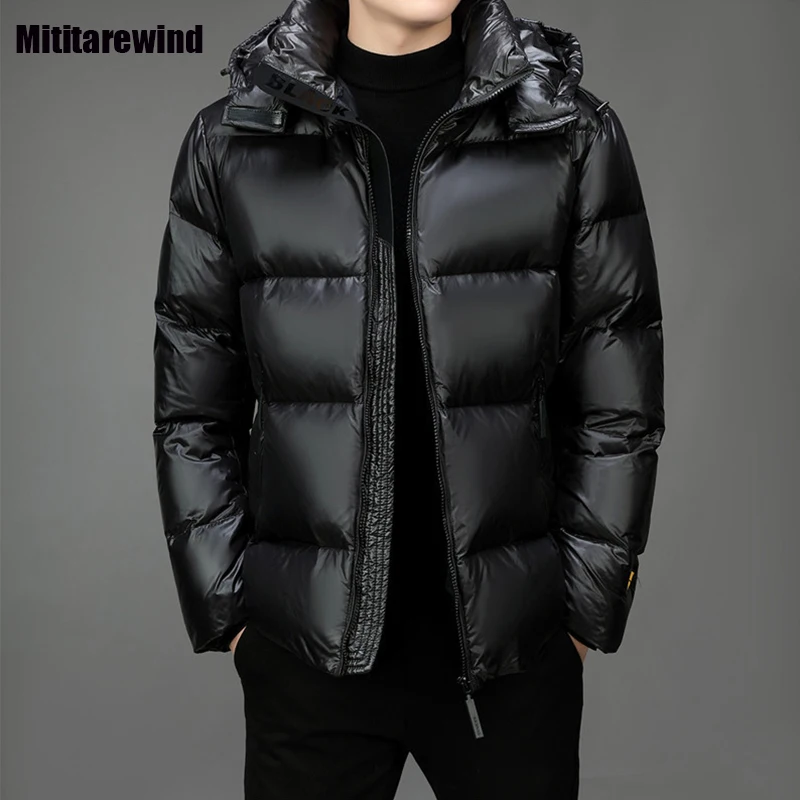 Shiny Black Gold Down Jacket Men Brand Causal Winter Thick Coats 50% Gray Duck Down Jacket Fashion Warm Hooded Puffer Jackets