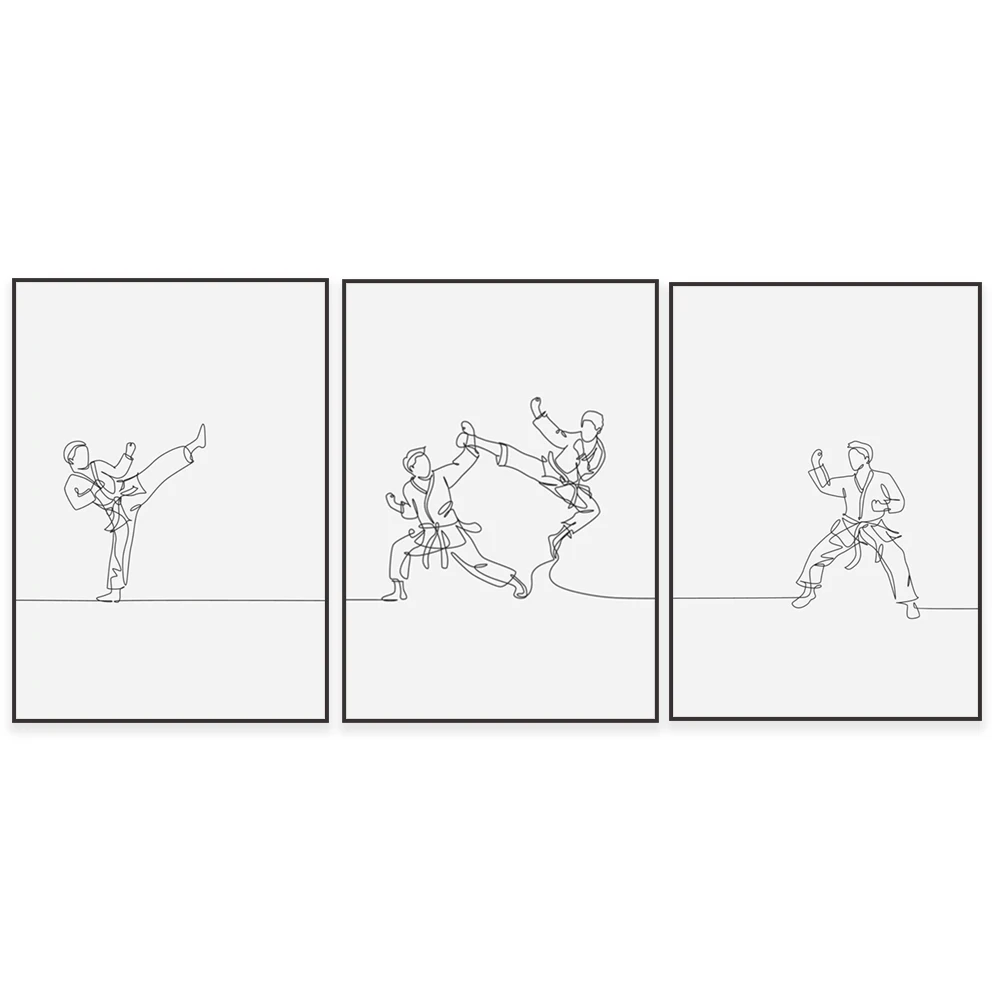 Black White Karate Prints Home Room Decor Posters Gift Idea Martial Arts Wall Art