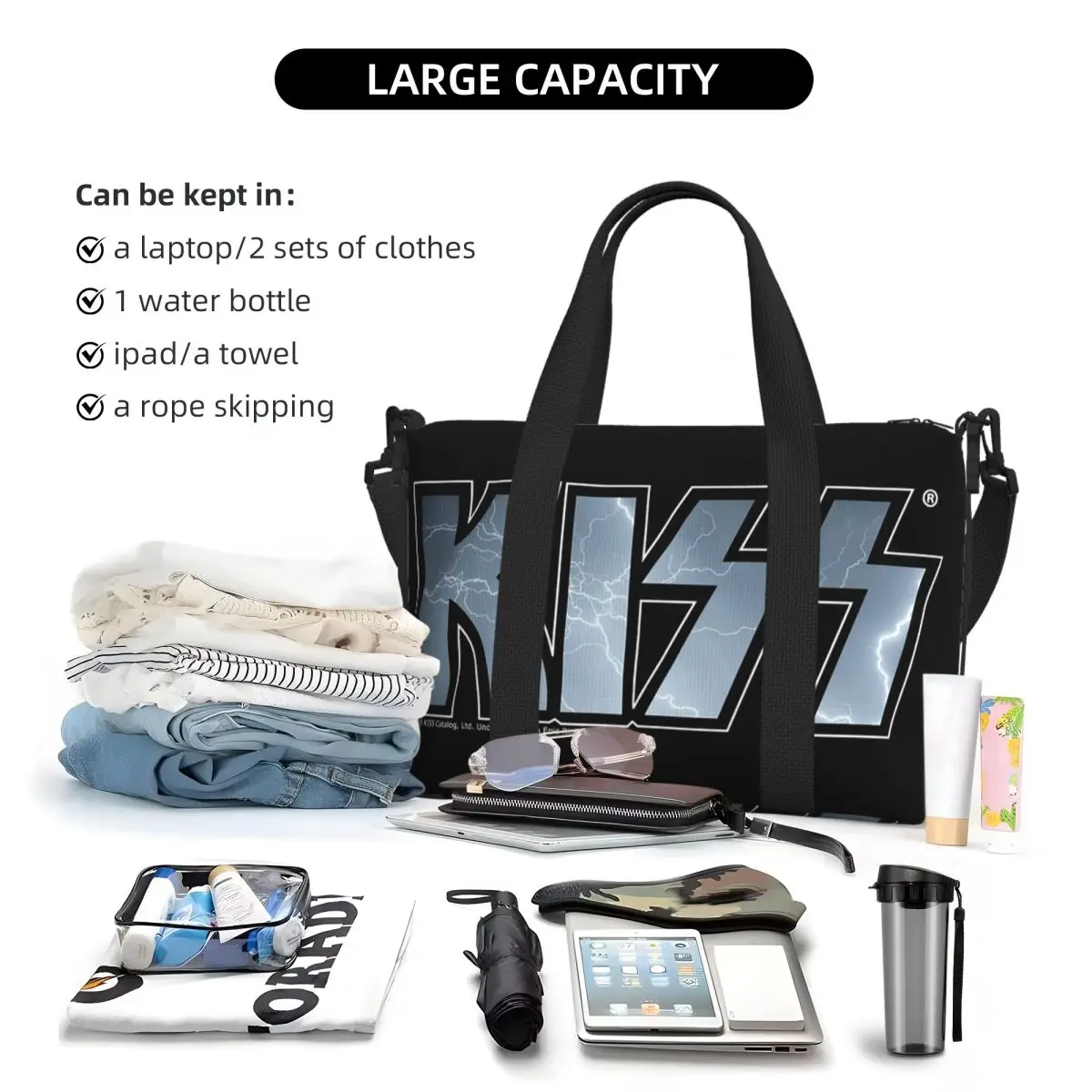 مخصص قبلة روك باند ريتور حقيبة سفر الشاطئ سعة كبيرة حمل الحقائب لصالة الألعاب الرياضية اليوغا المرأة التسوق حقيبة كتف واق من المطر #5