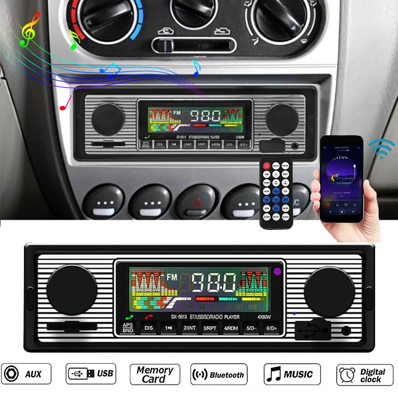 1 DIN 12V Car MP3 Player Radio Stereo FM Bluetooth MP3 Audio Player Cellphone Handfree Digital USB With In Dash Aux Input