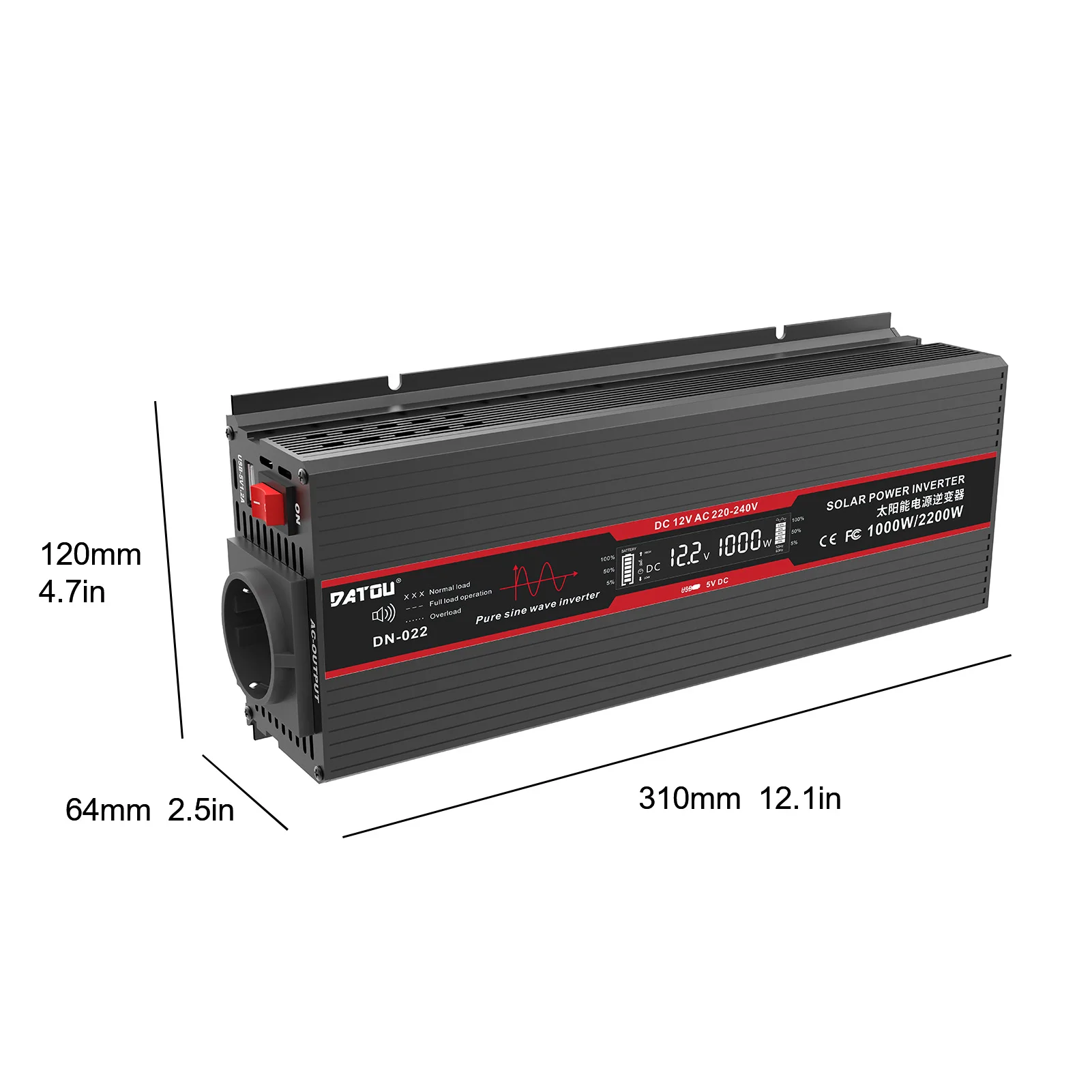 DATOU Inverter 12v to 230v Pure Sine Wave Converter 220v to 12v 1500W 3000W Peak Power LCD Sreen USB Interface Use for Cars