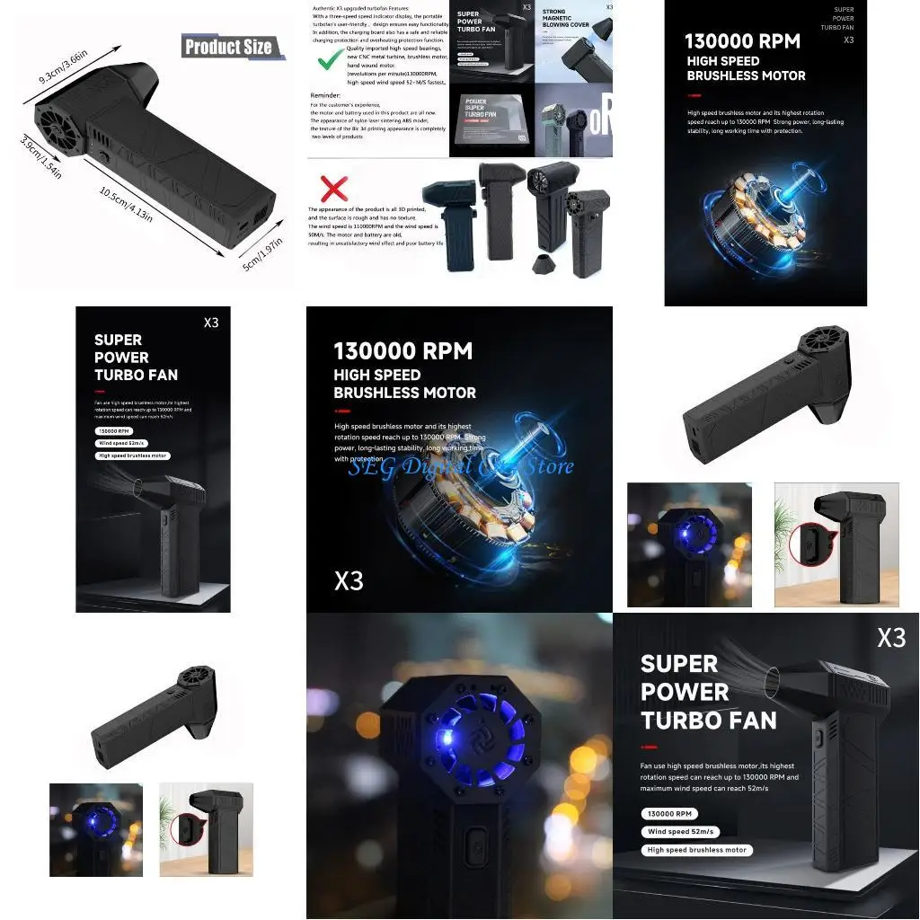 U75B مروحة نفاثة صغيرة منفاخ مروحة عنيفة 130،000 دورة في الدقيقة مروحة قوية 3 سرعات قابلة للتعديل