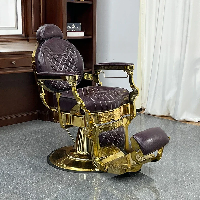 

01Golden Men's Retro Oil Head Hair Salon Chair Barber Shop Special Shave Shave Hair Salon Chair