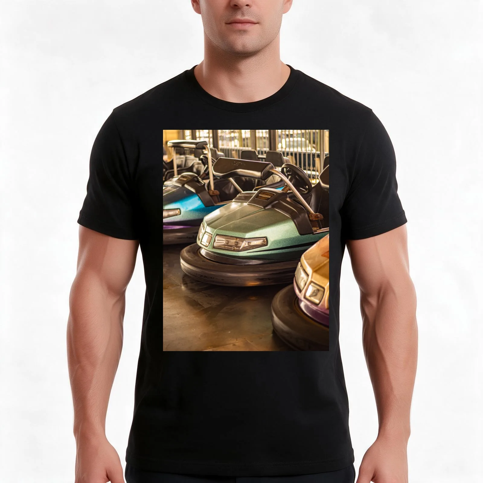 Bumper cars 2 T-Shirt, Summer Casual Cotton Tee, Oversized Streetwear Tops, Vintage Graphic Print, Loose Fit Short Sleeve