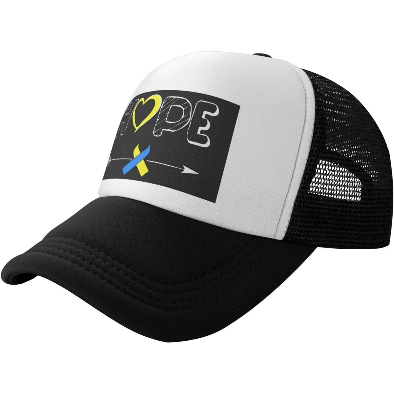 Casquette de camionneur unisexe avec imprimé cœur Hope, casquette snapback en maille respirante pour un usage décontracté en plein air