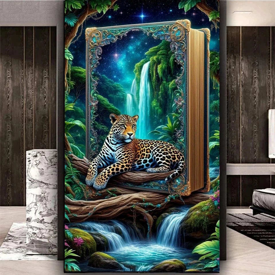 

Large DIY Diamond Painting Ferocious Leopard Waterfall Landscape Full Square Round Diamond Art Mosaic Cross Stitch Embroidery